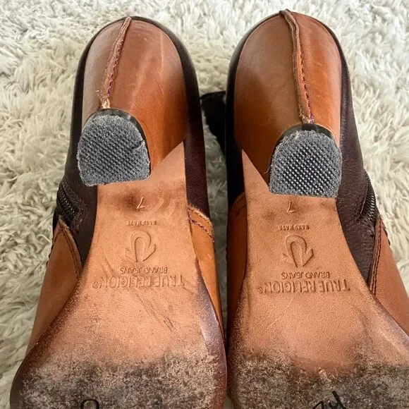 True Religion Brown Leather & Suede Ankle Boots Size 7 - Picture 6 of 6